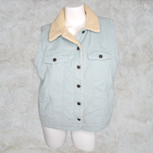 L.L. Bean Jackets & Blazers - L.L.Bean Baby Blue with Cream Color Interior Corduroy Vest Women's Petite XL